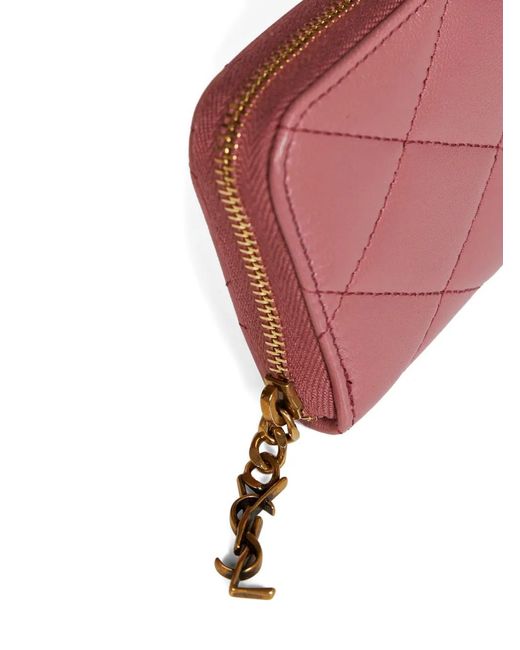 Saint Laurent Pink Diamond-Quilted Cassandre Wallet