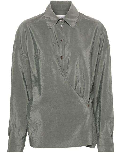 Lemaire Gray Draped Silk Blend Shirt