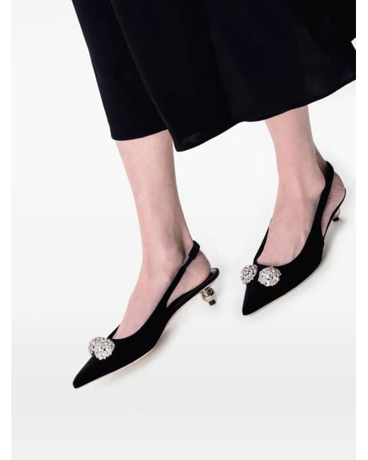 Giambattista Valli Black 35Mm Crystal-Embellished Slingback Pumps
