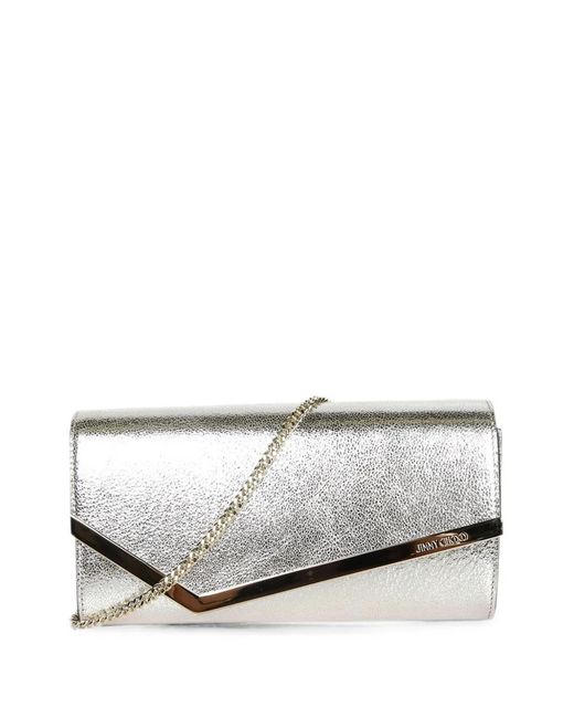 Jimmy Choo Gray Emmie Metallic-Effect Chain-Strap Clutch Bag