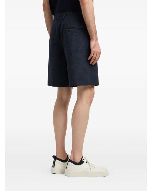 Emporio Armani Blue Seersucker Elastic-Waist Shorts for men