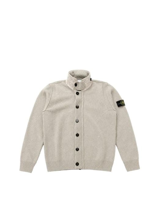 Stone Island White Logo-Patch Button-Up Sweater for men