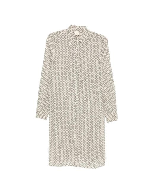 Aspesi White Robe-Chemise Courte À Fleurs Et Manches Longues
