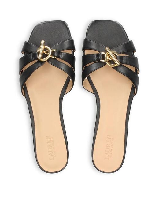 Ralph Lauren Black Buckle-Strap Leather Sandals