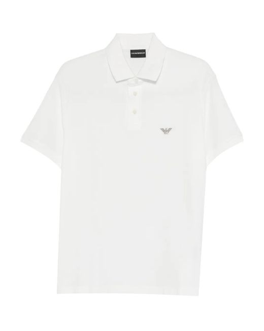 Emporio Armani White Logo-Embroidered Polo Shirt for men