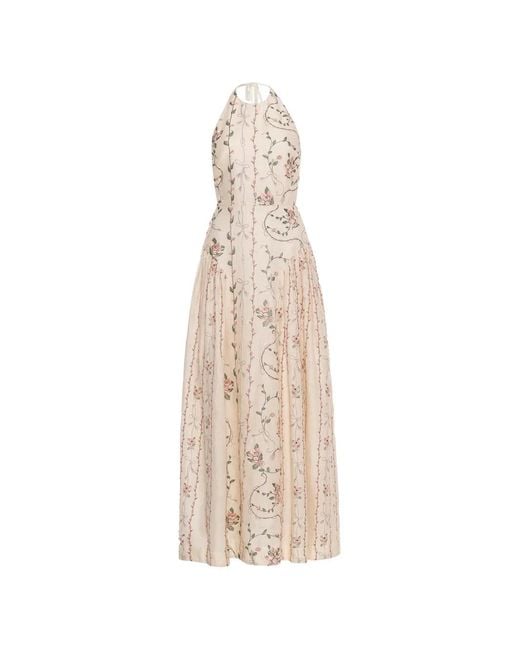 Agua Bendita White Balsa Navegante Floral-Embroidered Midi Dress