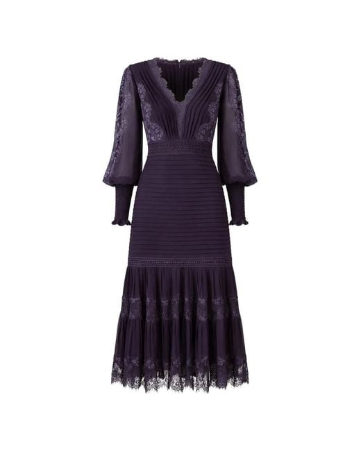 Tadashi Shoji Blue Nyssa Lace Pleated Midi Dress