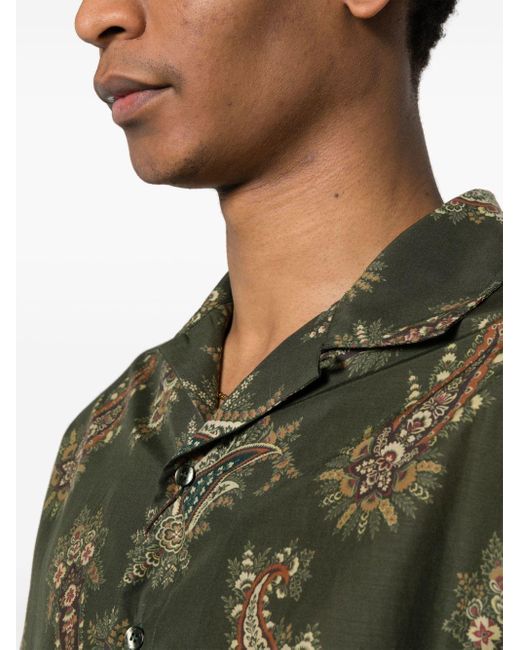 Etro Green Paisley-print Button-up Shirt for men
