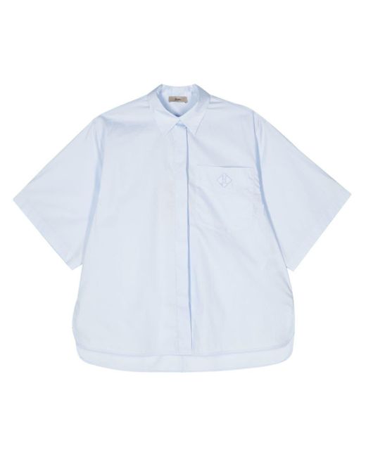 Herno Blue Logo-embroidered Cotton Shirt