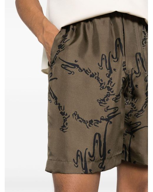 Nanushka Green Abstract-print Silk Shorts - Men's - Silk for men