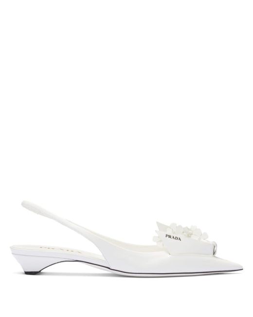 Zapatos de tacón de 25mm con aplique floral Prada de color White