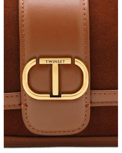 Twinset Brown Schultertasche Mit Logo-Schild
