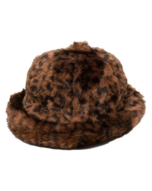 Kangol Brown Faux-Fur Logo-Patch Hat