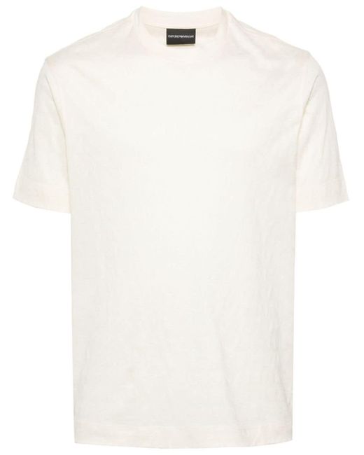 Emporio Armani White Logo-jacquard T-shirt for men