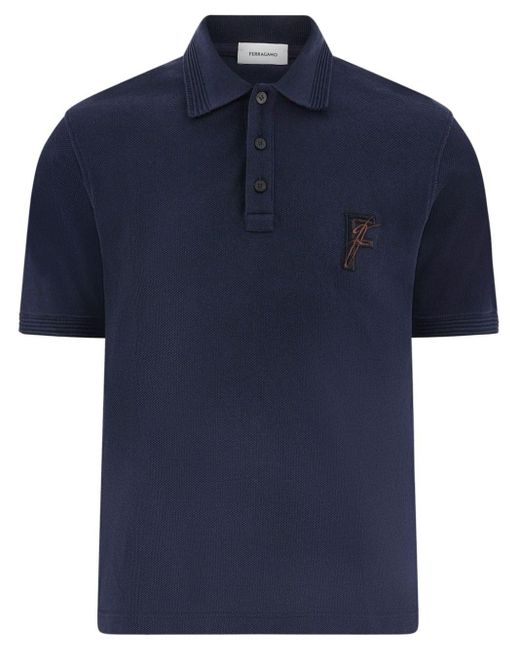 Ferragamo Blue Logo-embroidered Polo Shirt for men