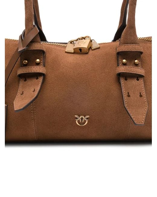 Pinko Brown Padlock Suede Tote Bag