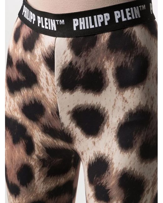 Philipp Plein Black Leopard-Print Biker Leggings