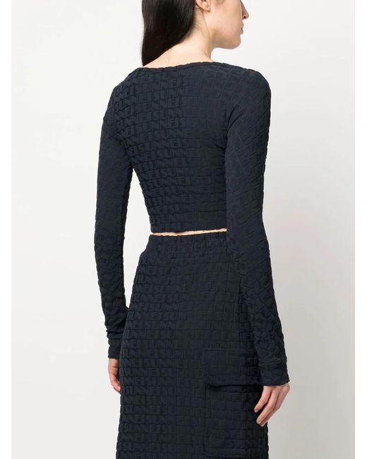 Sunnei Black Embossed Logo-Print Cropped Top