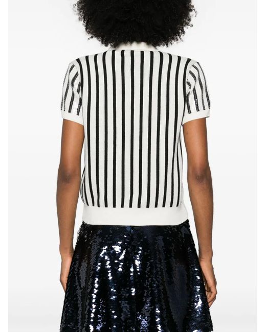 Maglione Stile Polo A Righe Con Paillettes di MSGM in White