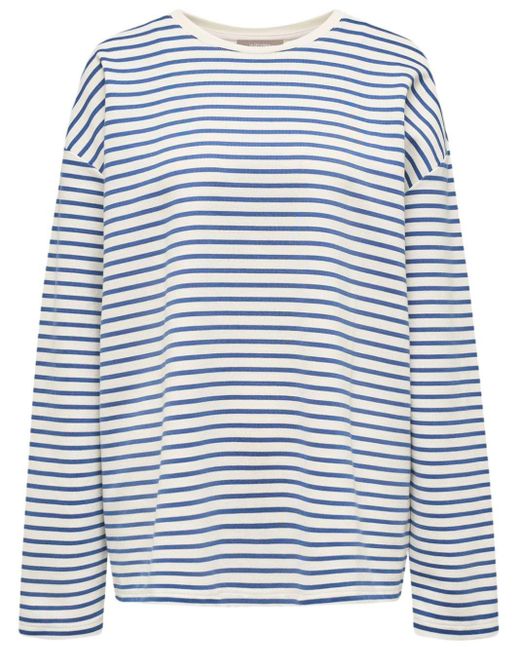 12 STOREEZ Blue Striped Long-sleeve Cotton T-shirt