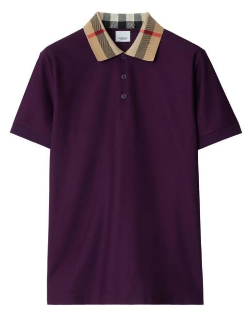 Burberry Purple Checkered-Collar Cotton Polo Shirt for men