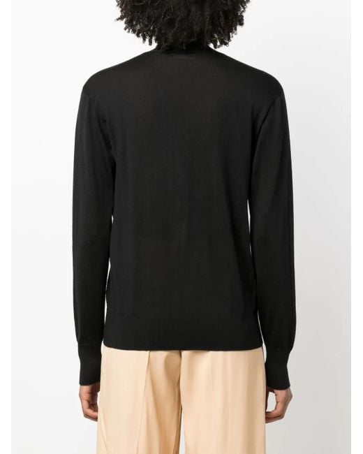 Jil Sander Black Fine-Knit V-Neck Cardigan