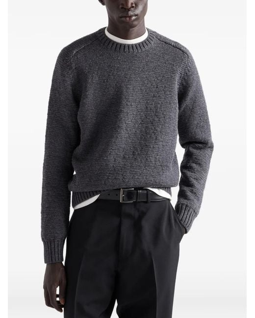 Prada Blue Wool Crew-Neck Sweater for men