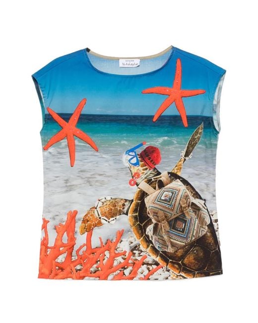 The Artistylist Blue Starfish Turtle-Print Blouse