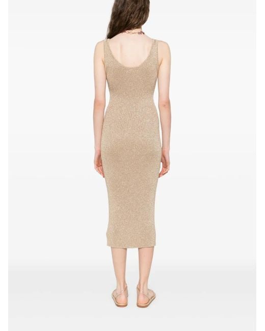 Mc2 Saint Barth White Metallic-Threading Midi Dress