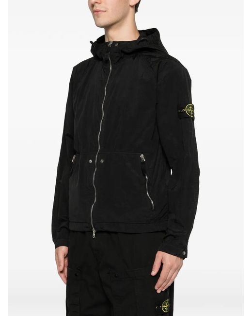Stone Island Black Compass-Patch Hooded Jacket for men