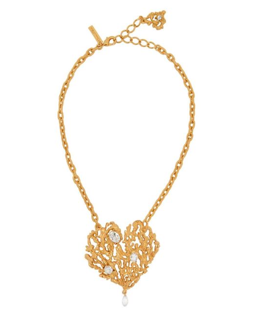 Oscar de la Renta Metallic Coral Heart Pendant Necklace