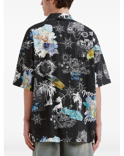 Musium Div. Black Graphic Print Shirt for men