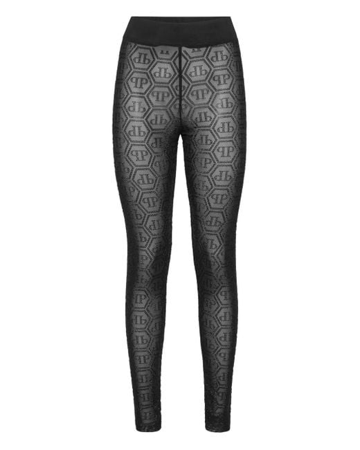 Philipp Plein Gray Legging En Tulle À Motif Monogrammé