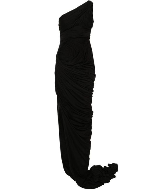 Robe longue drapée à design asymétrique à une épaule Rick Owens en coloris Black