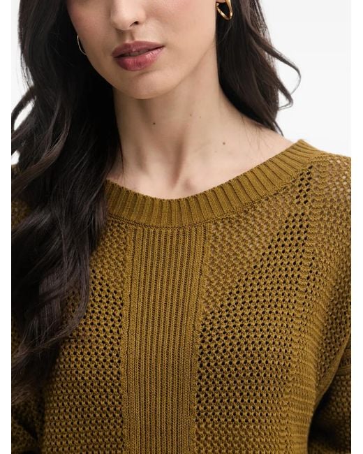 Sisley Brown Open-Knit Ribbed-Trim Sweater