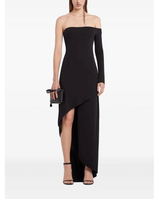 Courreges Black Elegant Long Dress With A Slit And Off-Shoulder Design