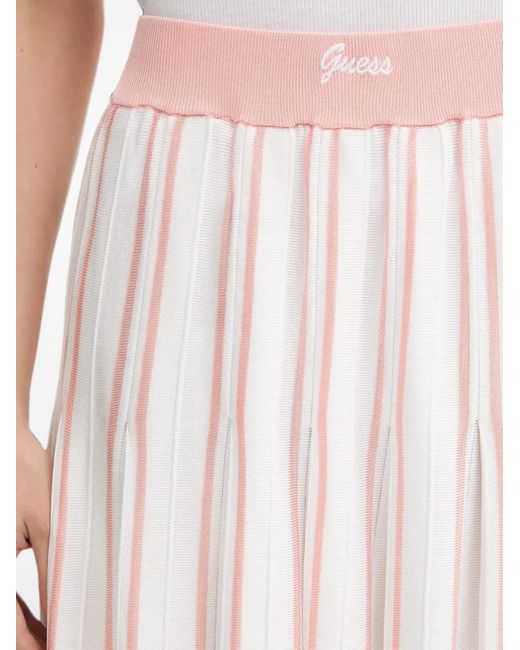 Guess White Pleated Striped Mini Skirt