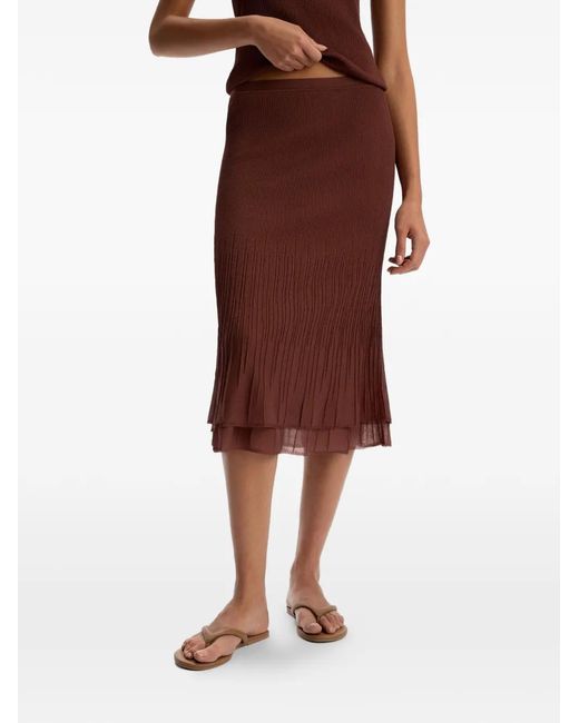 12 STOREEZ Brown Elastic-Waist Pleated Skirt