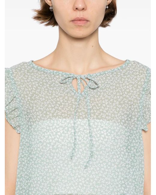 To b. by agnès b. Blue Clover Print Frill Blouse