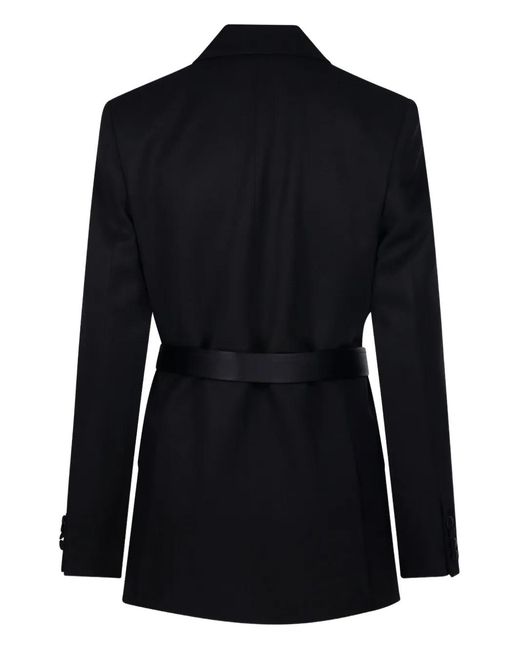 Victoria Beckham Black Belted Peaked-Lapel Jacket