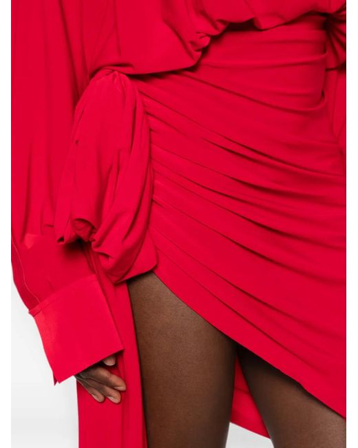 Norma Kamali Red Bow-Detail Draped Asymmetric Mini Dress