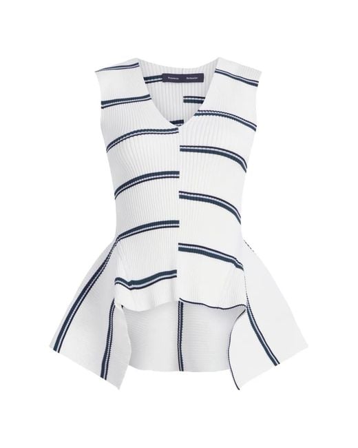 Proenza Schouler White Eugenie Striped Ribbed Knit Top