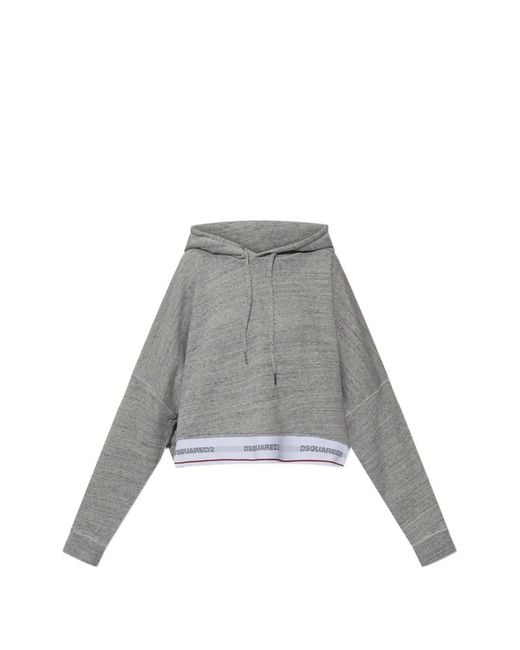DSquared² Gray Tape Onion Cropped Hoodie