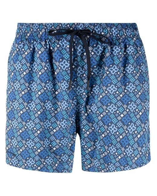 Tagliatore Blue Pattern-Print Swim Shorts for men