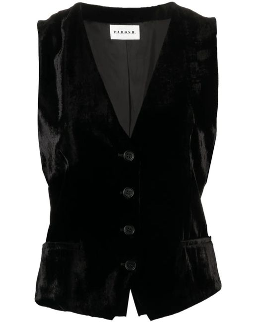 P.A.R.O.S.H. Black V-Neck Velvet Waistcoat