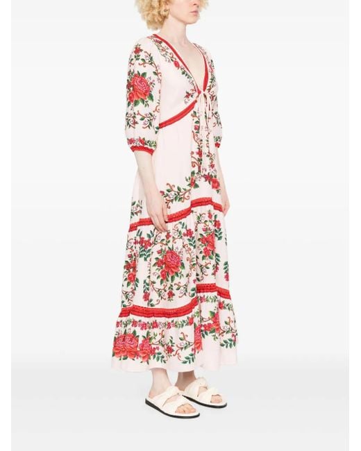 Farm Rio Red Floral-Jacquard Maxi Dress