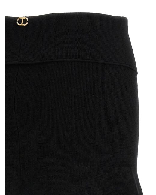Twinset Black Folded-Top Flared Skirt