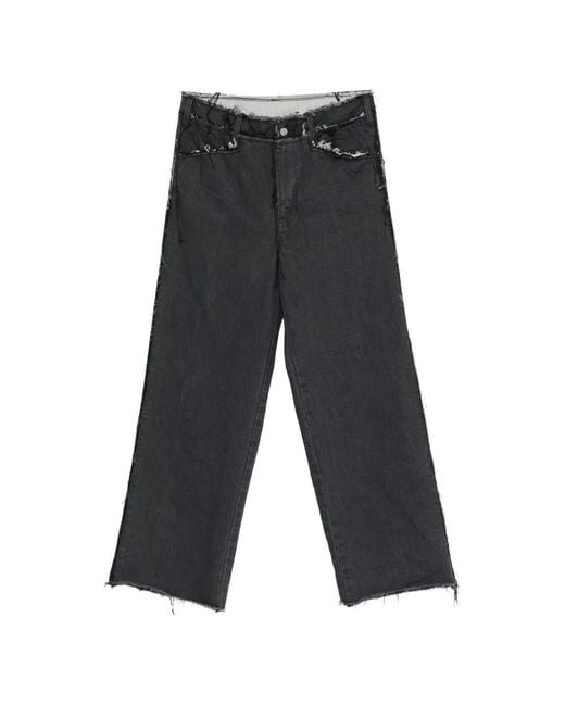 Midorikawa Gray Raw-Cut Frayed-Edge Jeans for men