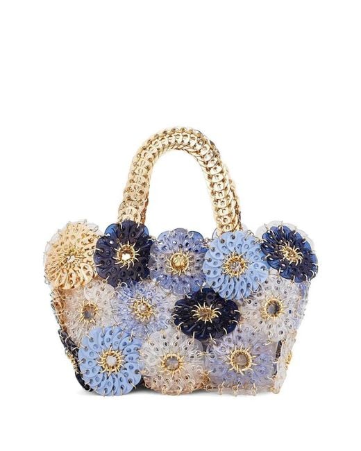Rabanne Blue Flower-Embellished Chain-Strap Tote Bag