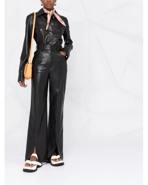 Nanushka Black Faux-Leather Dangling-Button Shirt